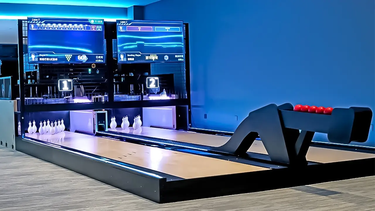 Close up on a plate of mashed potatoes, topped with baked pork chops with cream of mushroom soup, and a side of green beans.